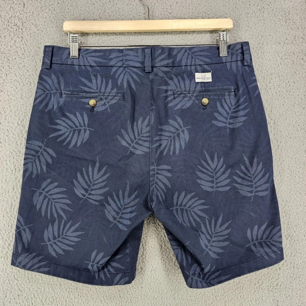 Vineyard Vines Shorts Mens 33 Blue Breaker Short Palm Leaf Print Cotton Stretch